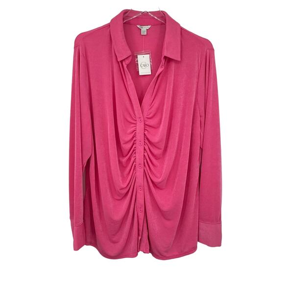 Cato Tops - Cato blouse button front stretch ruched slinky travel pink 22W-24W NEW